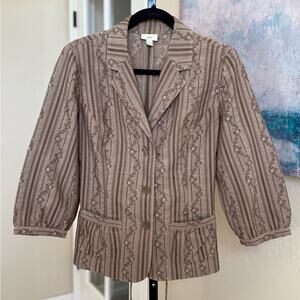 J. Jill Button Front Embroidered Jacket Blazer Olive Brown Women’s Small